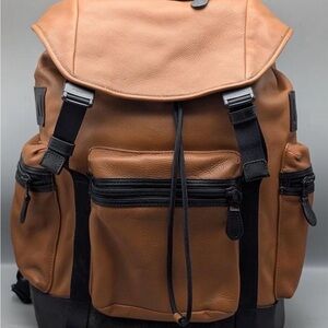 Authentic Coach Men’s Saddle Brown & Black Smooth Leather TREK Backpack  F71976